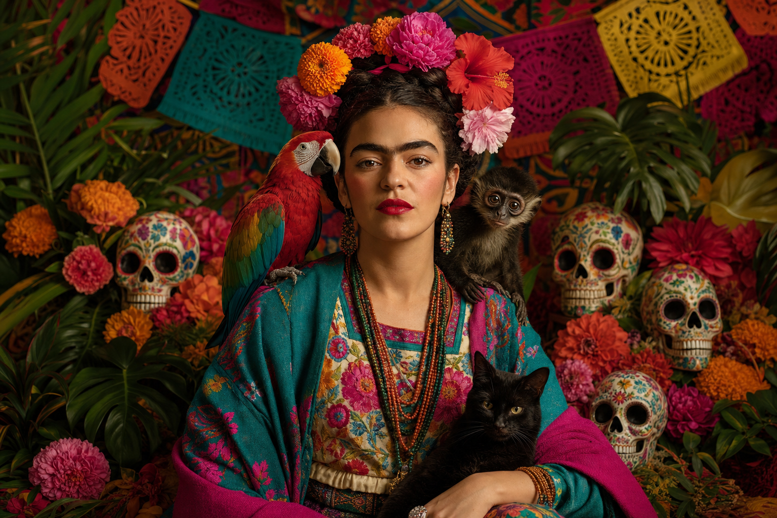 Créations artisanales esprit Frida Kahlo et Día de los Muertos
