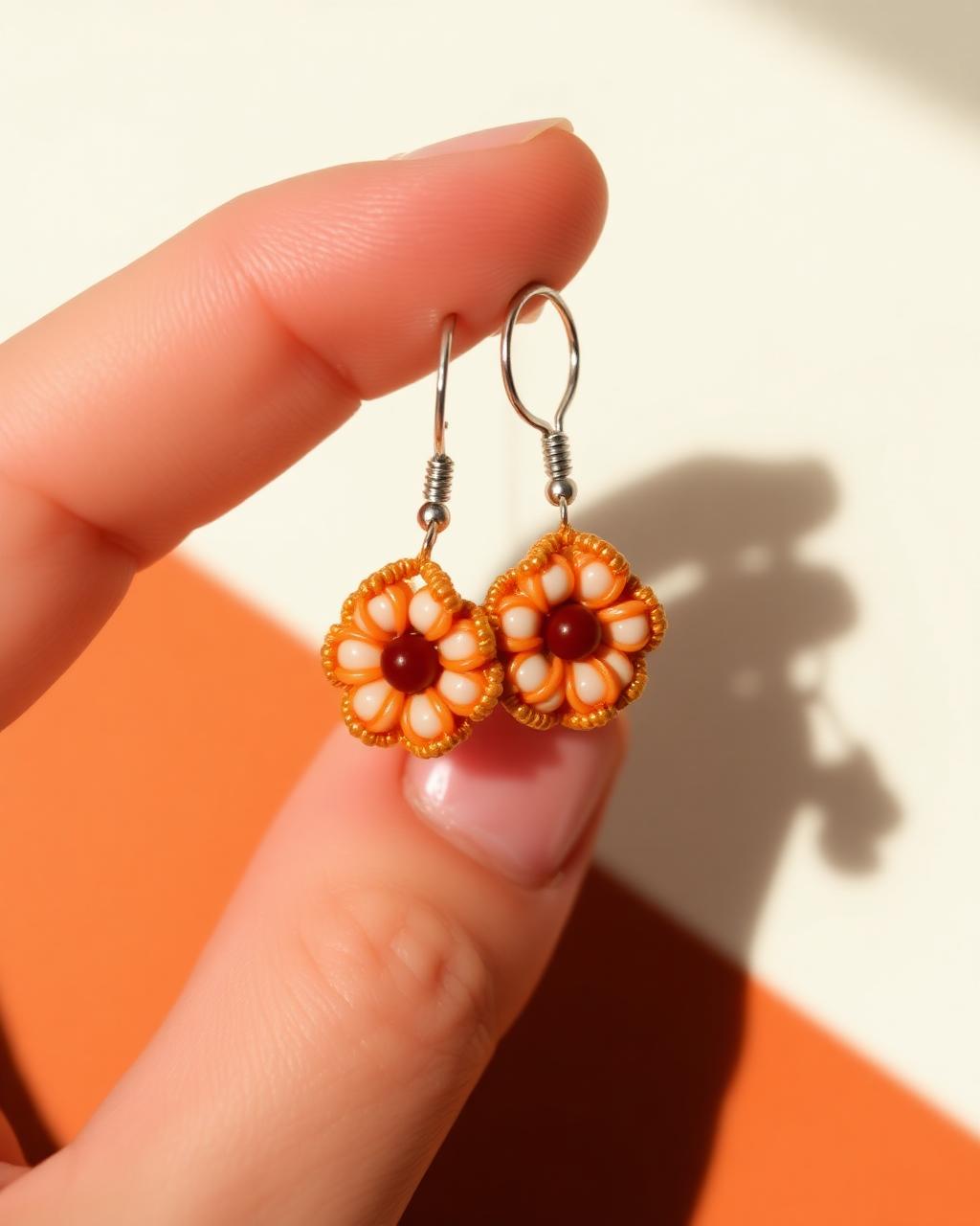 Boucles d'oreilles perlées tenues entre les doigts