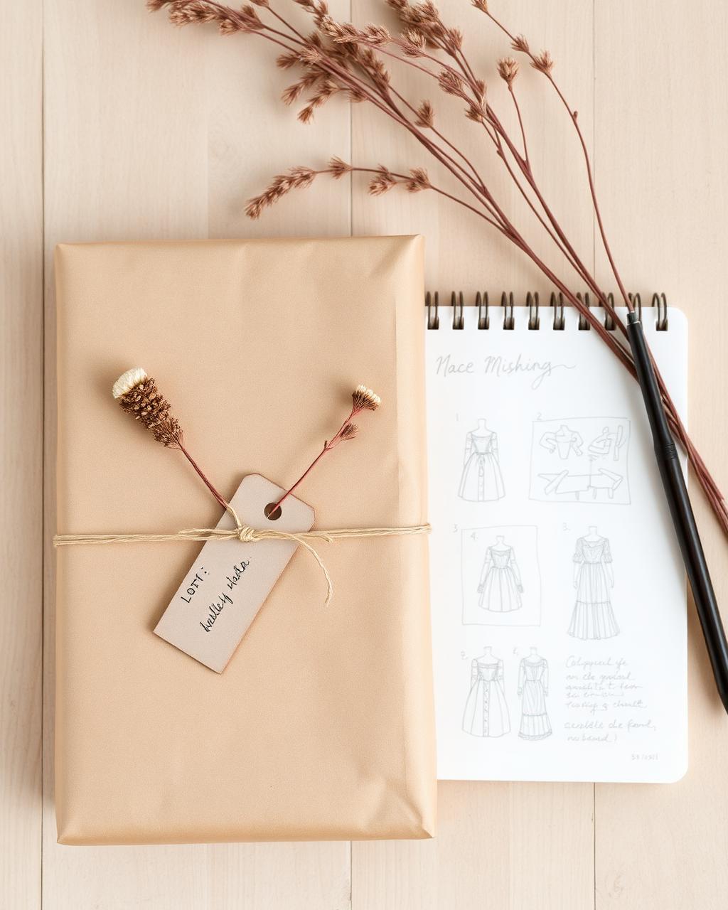 Cadeau fait main emballé avec une étiquette manuscrite
